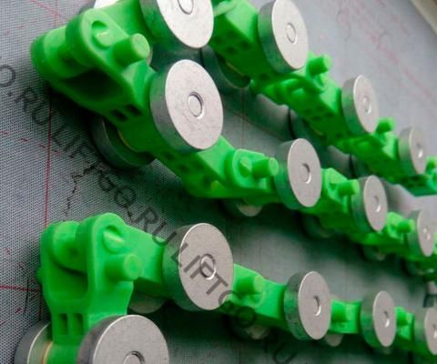 Отклоняющая цепь балюстрады SJEC, 24 пары роликов, зелёные звенья / Обводная цепь